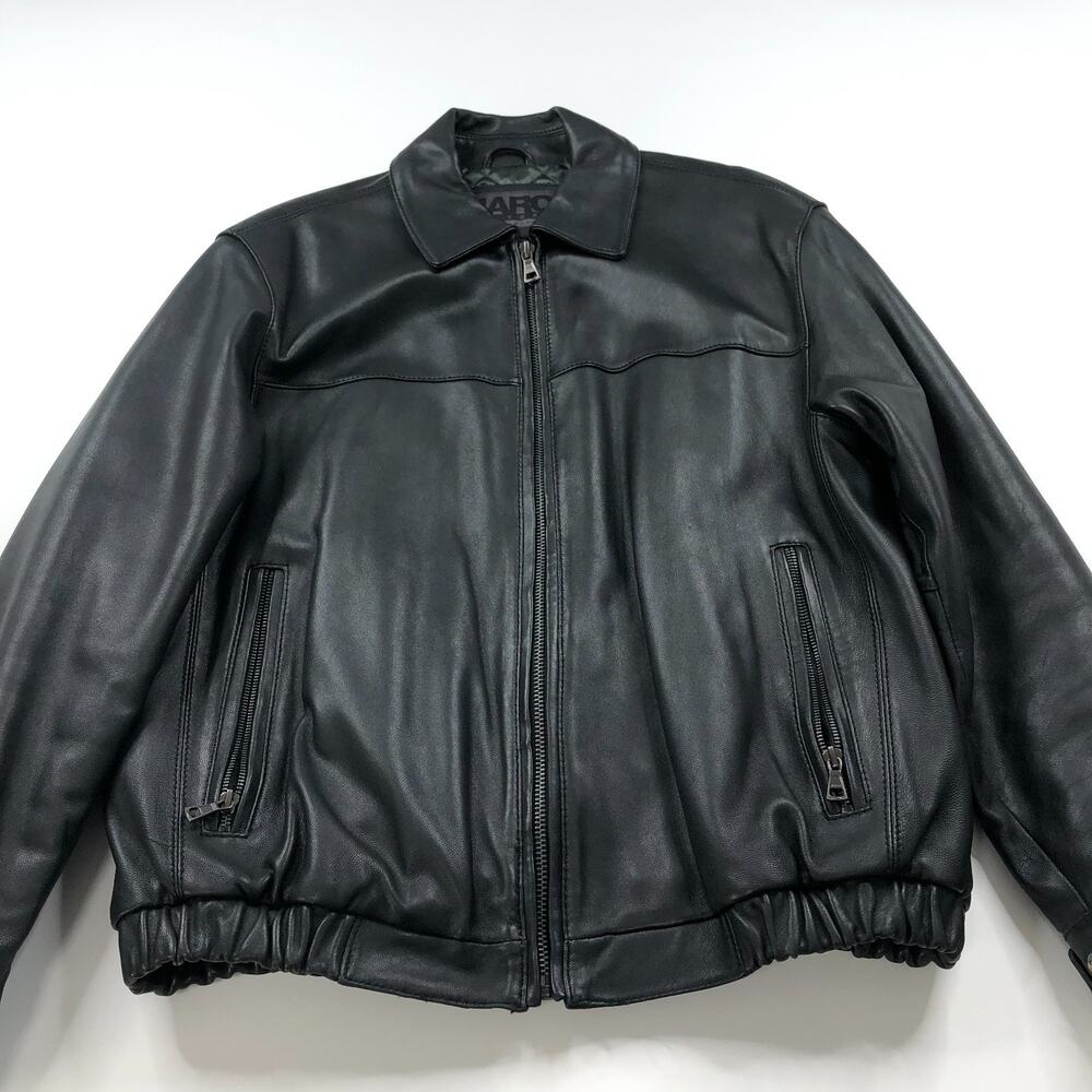 Andrew Marc New York MED Vintage VTG 100% Leather Mens Collared Zip Jacket Black